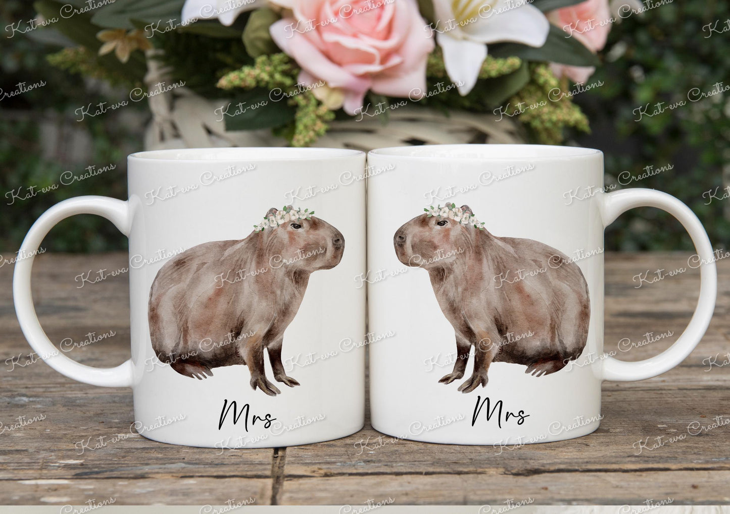 mr and mrs capybara mugs. Bride and Groom. ideal wedding present. engagement or anniversary gift