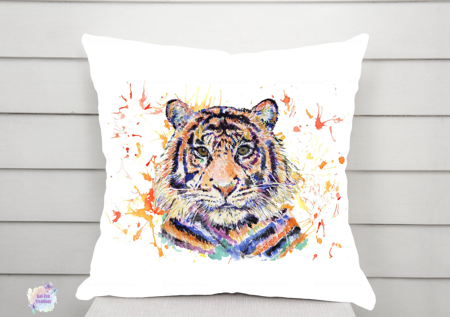 watercolour tiger cushion can be personalised
