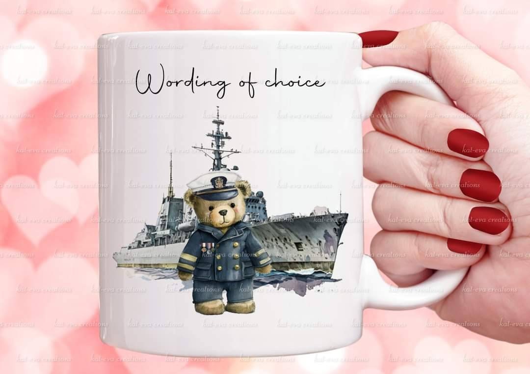 Royal navy mug. Personalised teddy cup. Ideal passing out gift.