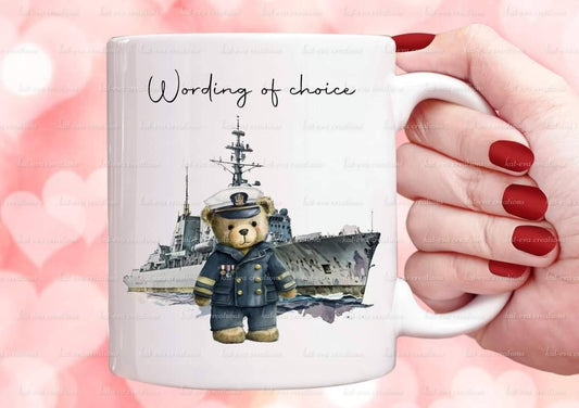 Royal navy mug. Personalised teddy cup. Ideal passing out gift.