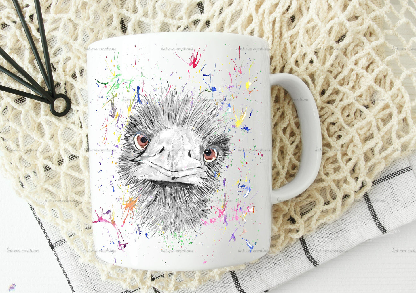 Personalised emu mug or mug and coaster set. christmas ostrich / emu design