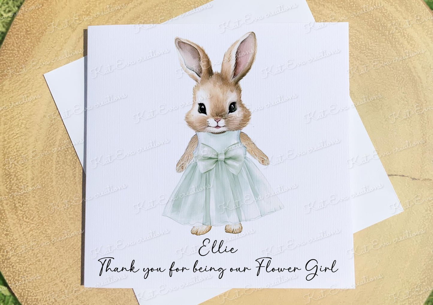 Will you be our flower girl card. Personalised bunny rabbit card. Ideal for Christenings, baptism, birthday or easter