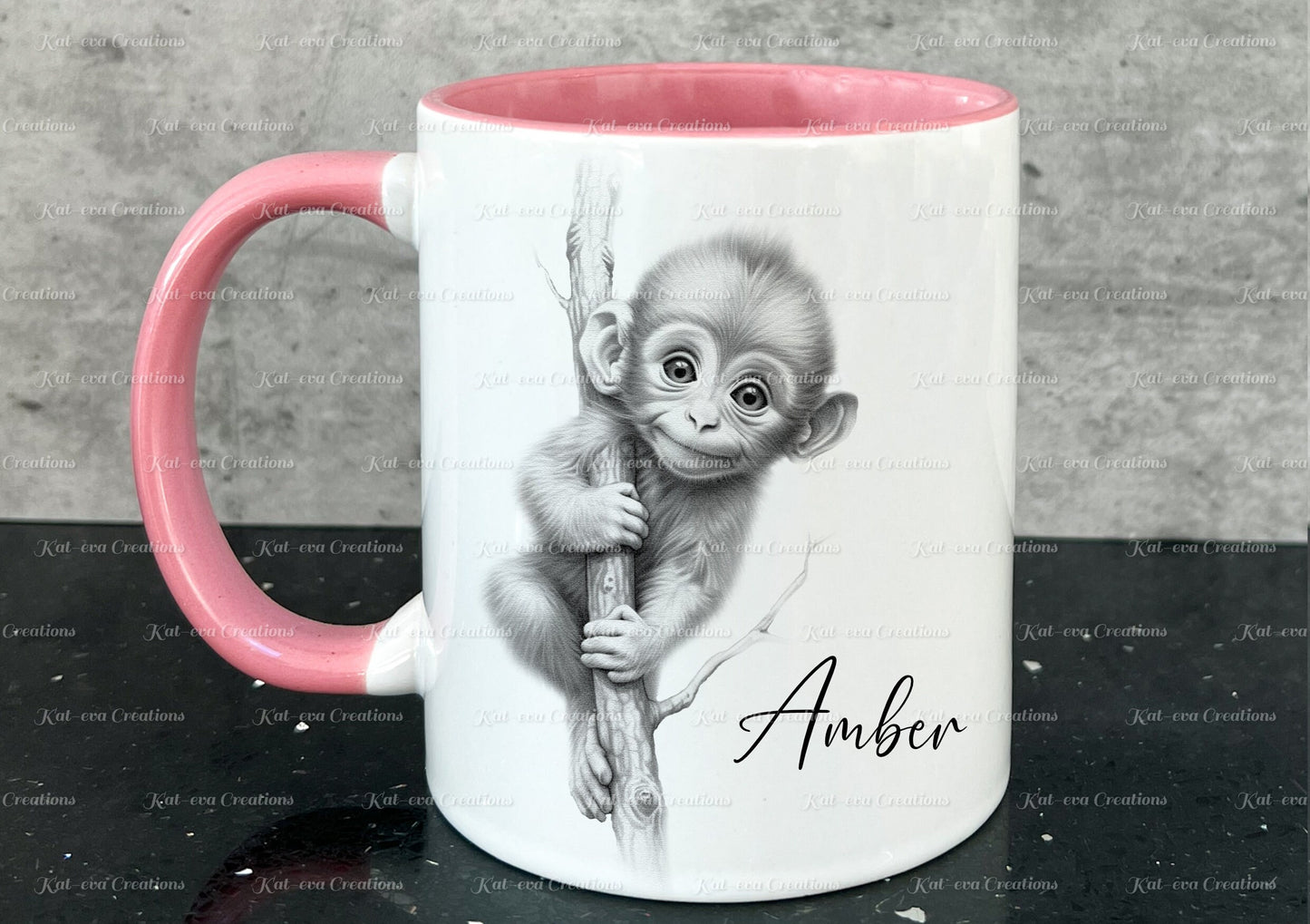 monkey mug. Personalised baby monkey cup. Ideal gift for Christmas. Birthday, secret santa or stocking filler. Gorilla. chimp. ape present