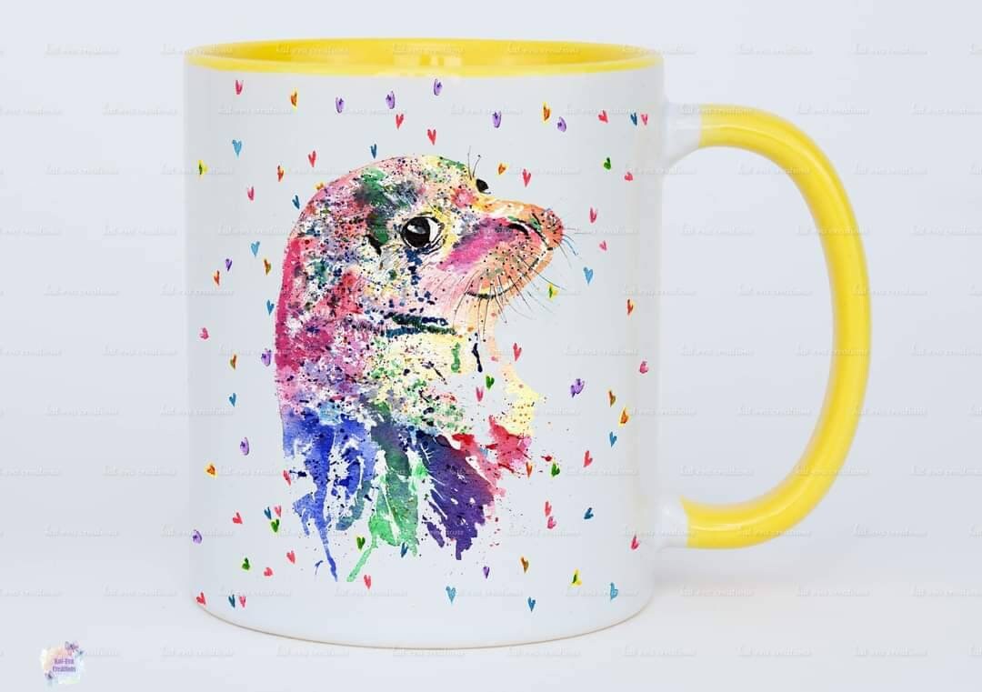 personalised watercolour seal mug or mug and coaster set