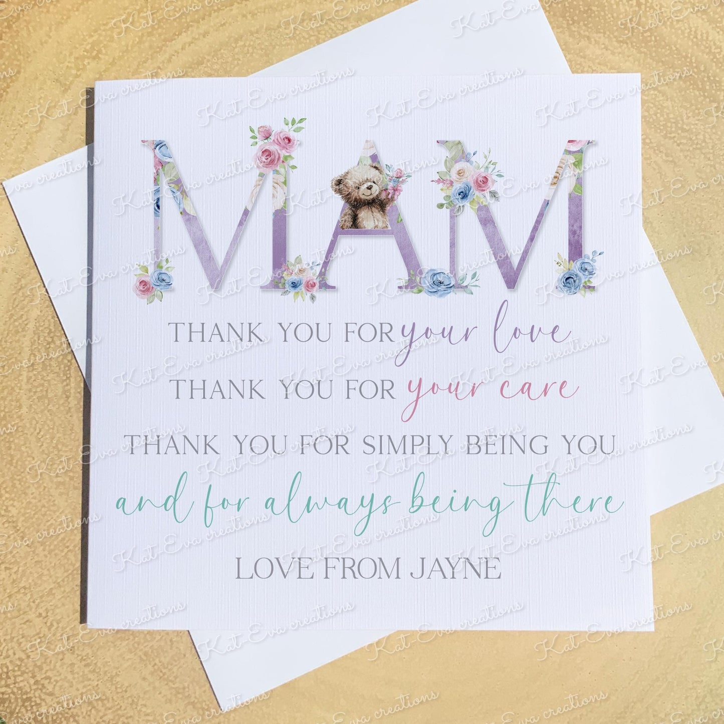 Personalised mother's day card. Happy mothers day or birthday card for mam, mom, mum, nan, nanna, nana, nannie, nanny. Cute Teddy bear card