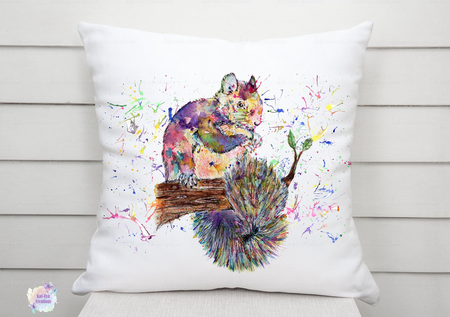 Watercolour squirrel cushion. can be personalised.