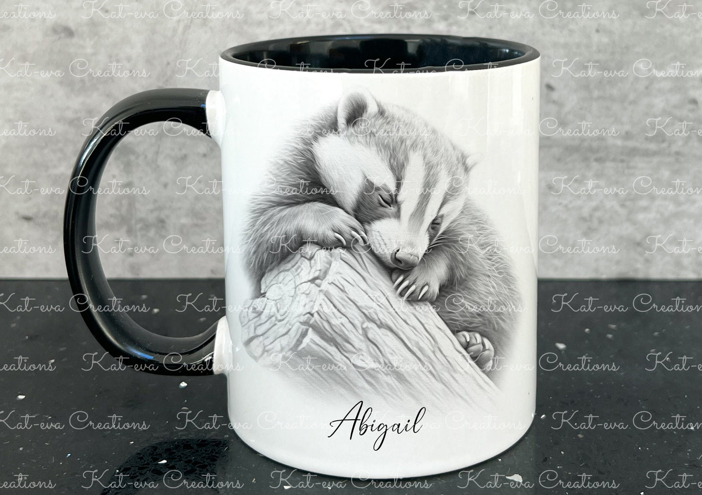 sleeping badger mug. Personalised badger cup. Ideal gift for Christmas. Birthday, secret santa or stocking filler