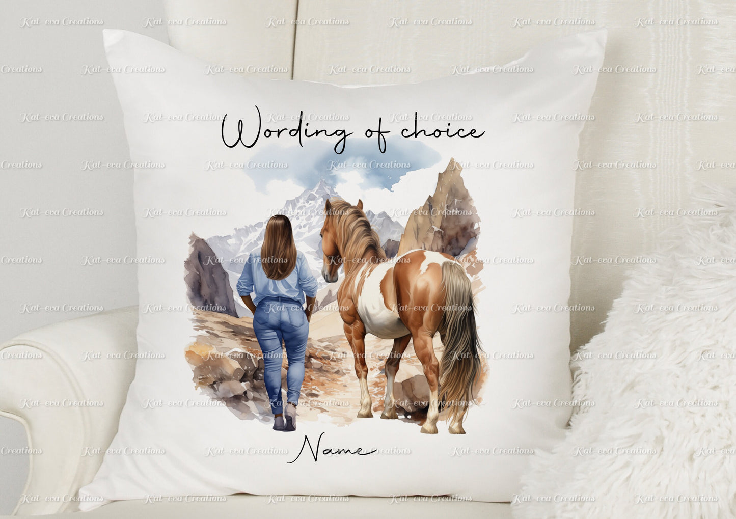 Horse cushion. personalised horse pillow. Lots of different girls and horses available