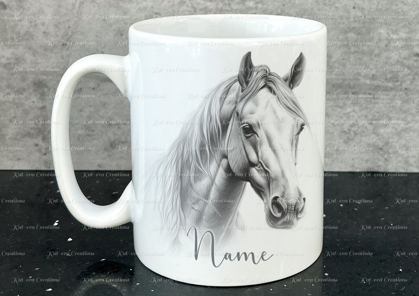 horse mug. Personalised sketch horse cup. Ideal gift for Christmas. Birthday, secret santa or stocking filler