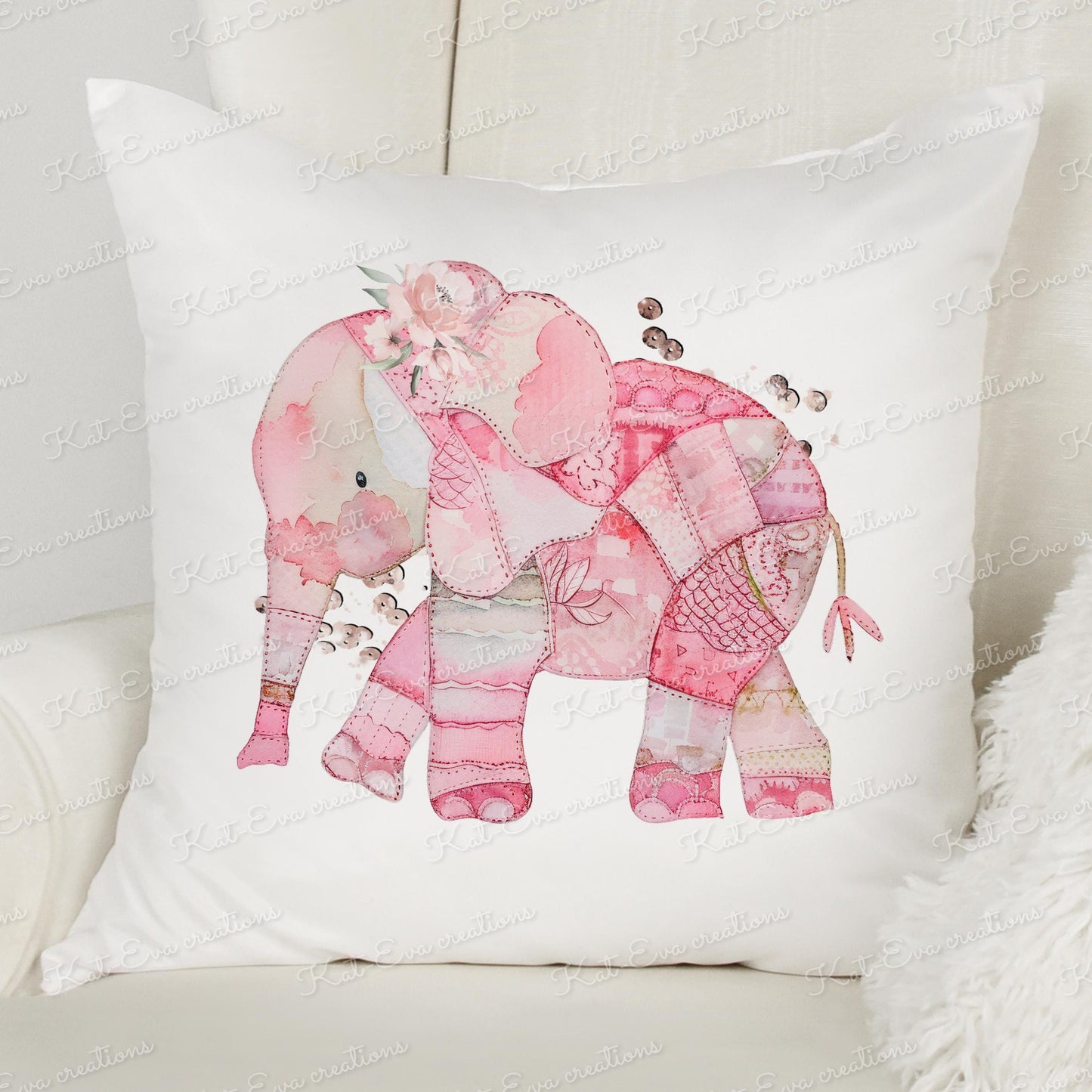 Patchwork elephant cushion. Personalised congratulations pillow. choice of elephant colour. newborn baby girl, baby boy. Birthday gift