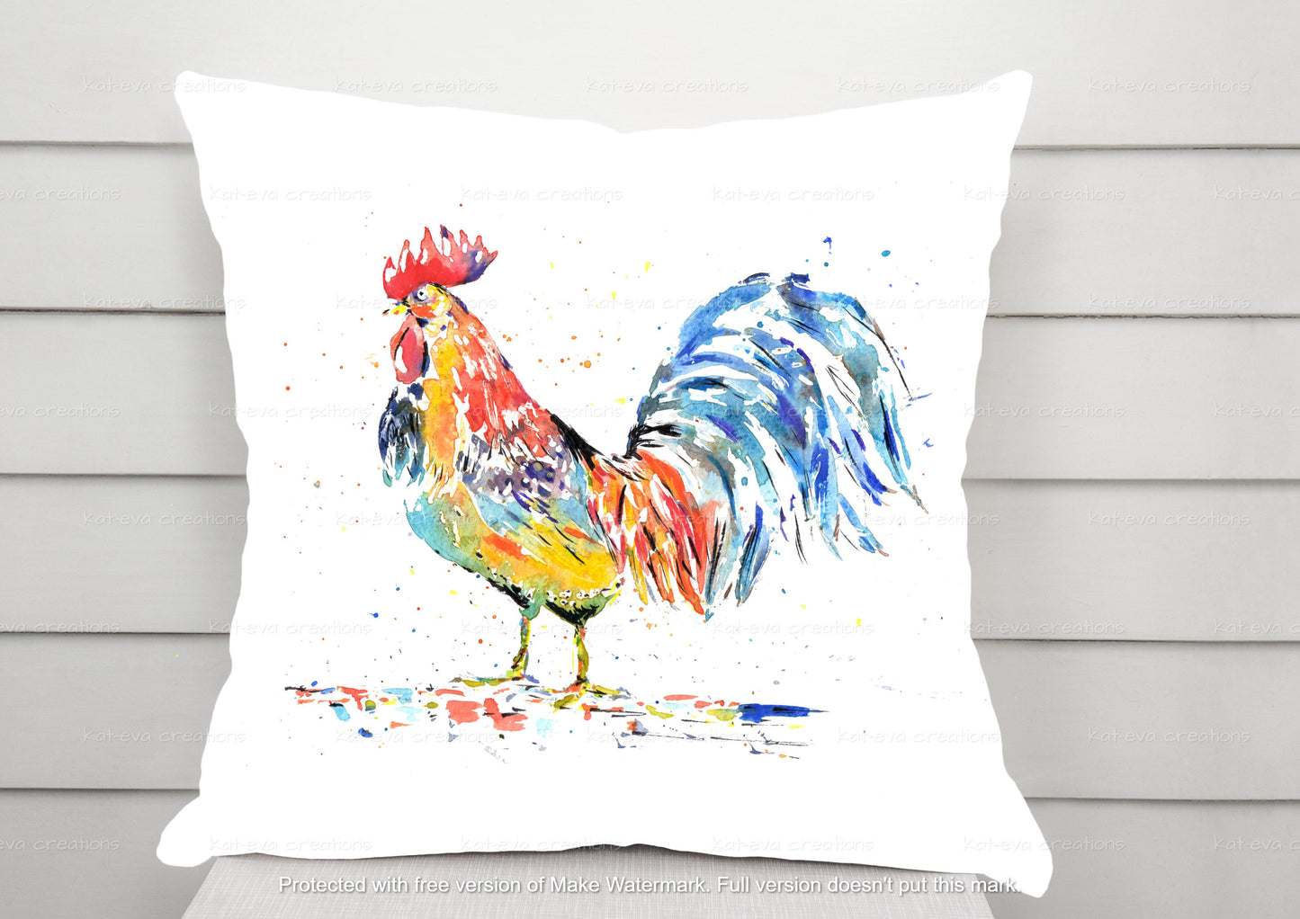Watercolor chicken personalised cushion. Cockerel, hen. Ideal birthday or Christmas present. Farmyard animals
