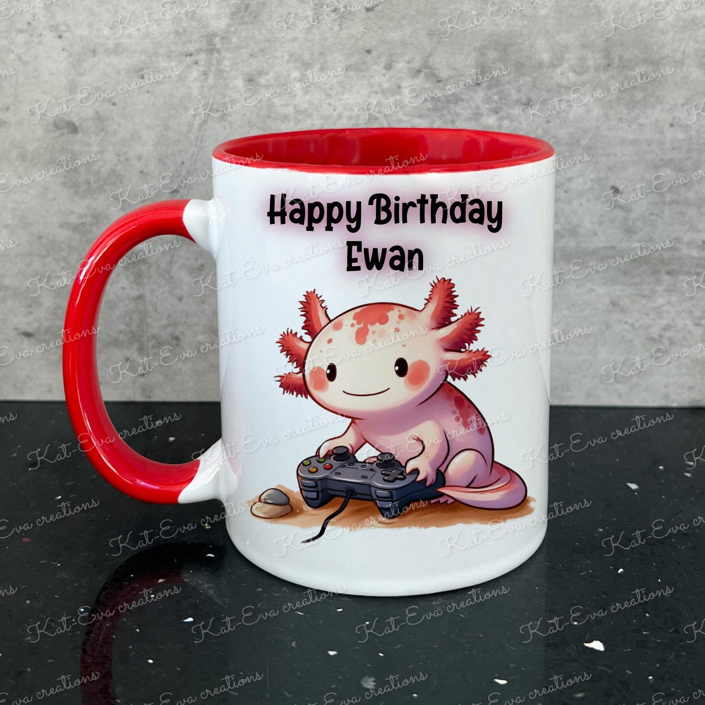Personalised axolotl mug, gaming axolotl cup. Ideal easter gift or birthday present. Fathers day gift