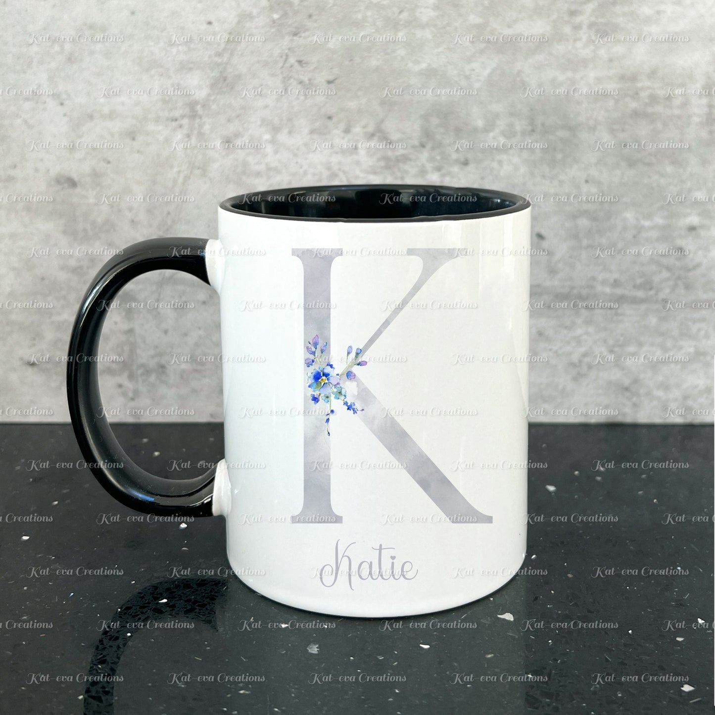 Forget me not mug. Personalised flower / floral alphabet cup. Ideal Birthday gift