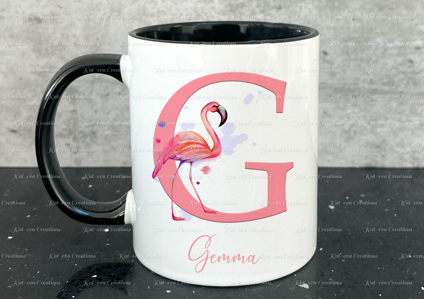 beautiful flamingo initial mug can be personalised