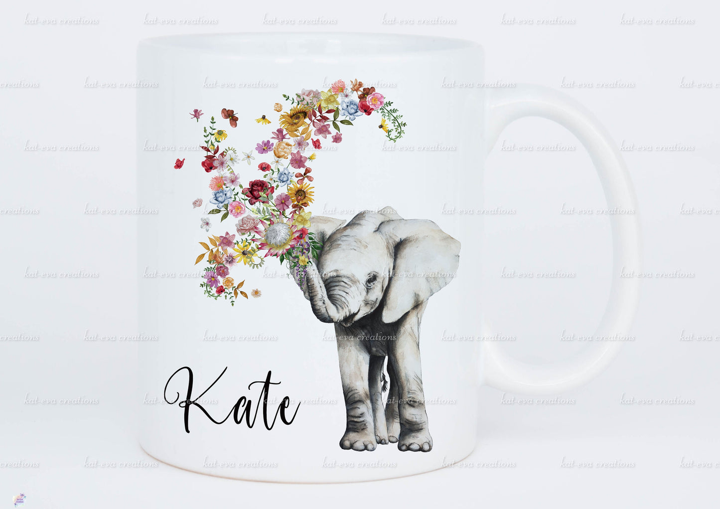 stunning personalised floral baby elephant 11oz mug or mug and coaster set