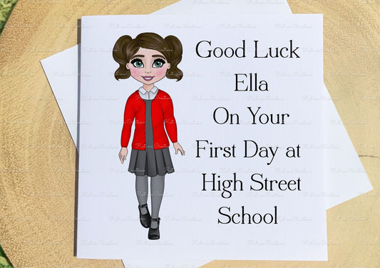 First day at school card. Personalised school card. Good Luck card. Back to school gift. Lots of choices available.