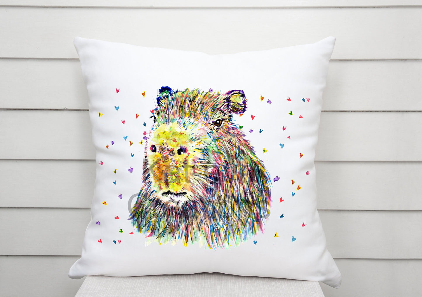 Watercolour capybara cushion. can be personalised.