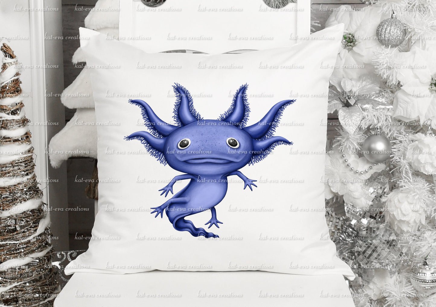 Personalised axolotl cushion.