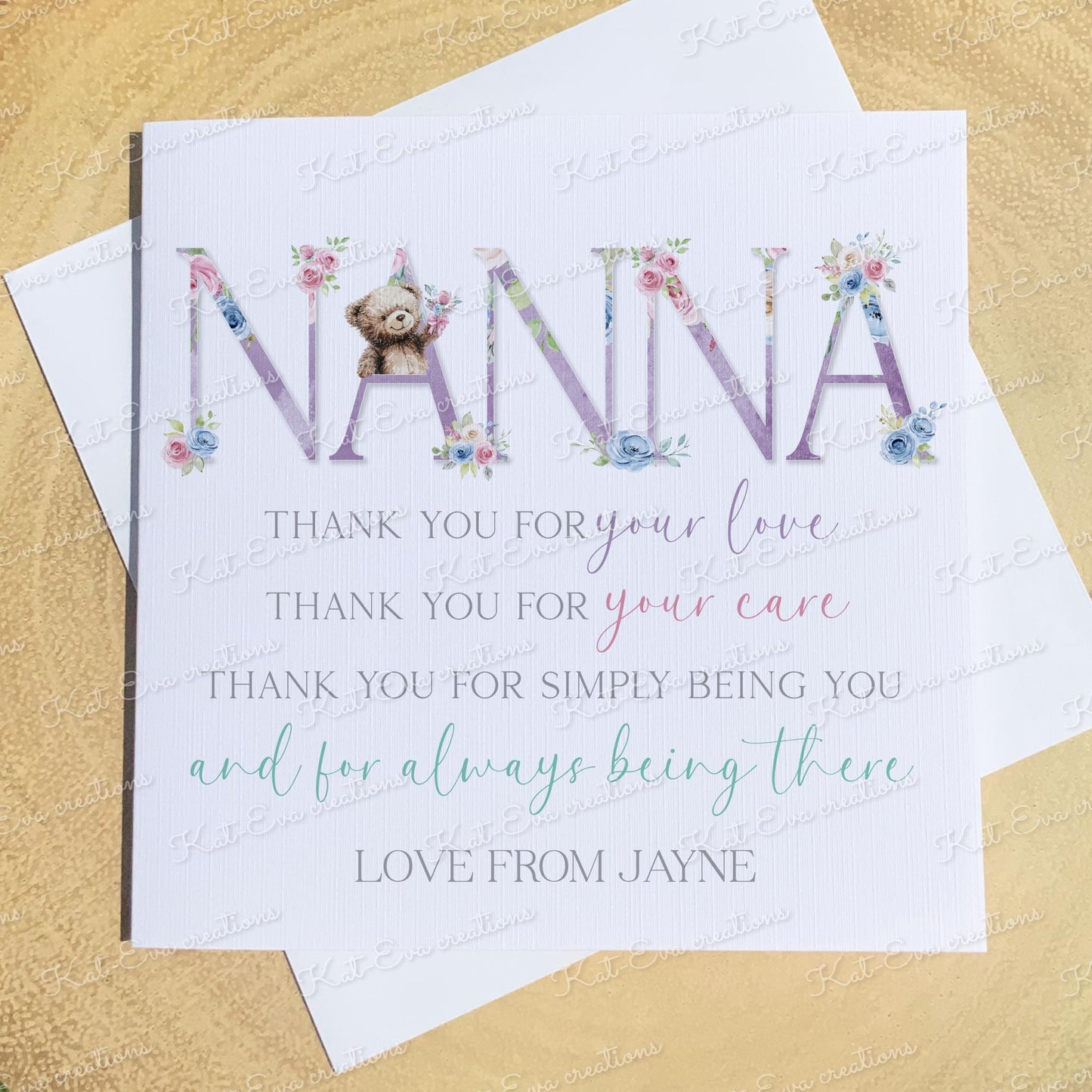 Personalised mother's day card. Happy mothers day or birthday card for mam, mom, mum, nan, nanna, nana, nannie, nanny. Cute Teddy bear card