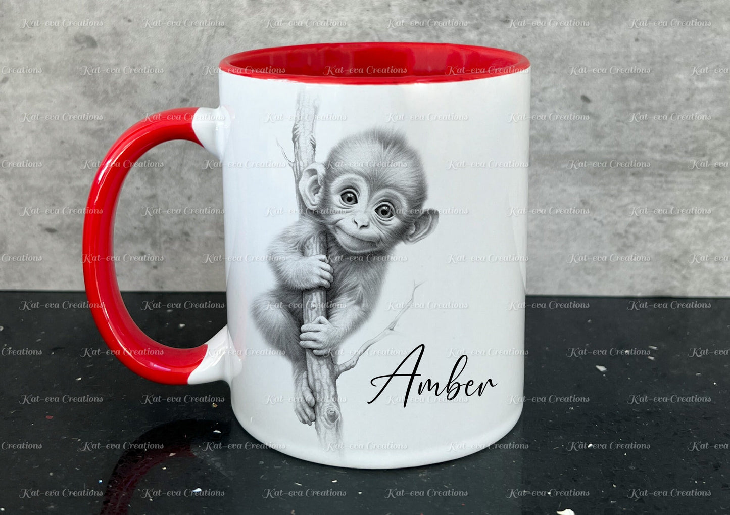 monkey mug. Personalised baby monkey cup. Ideal gift for Christmas. Birthday, secret santa or stocking filler. Gorilla. chimp. ape present
