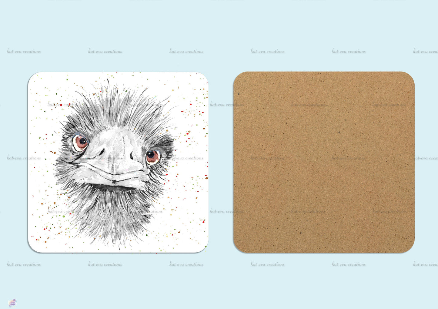 Personalised emu mug or mug and coaster set. christmas ostrich / emu design