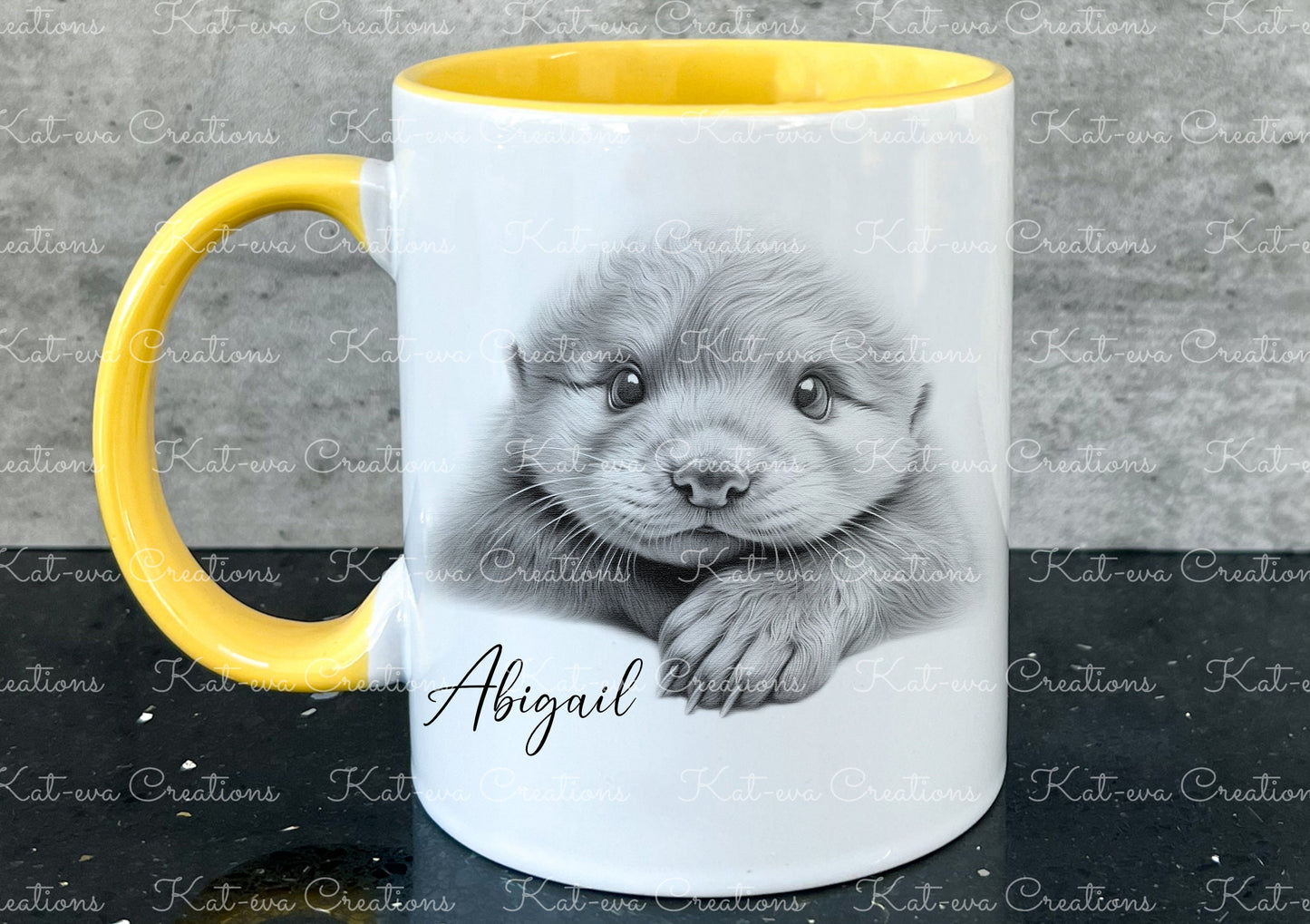 otter mug. Personalised baby otter cup. Ideal gift for Christmas. Birthday, secret santa or stocking filler