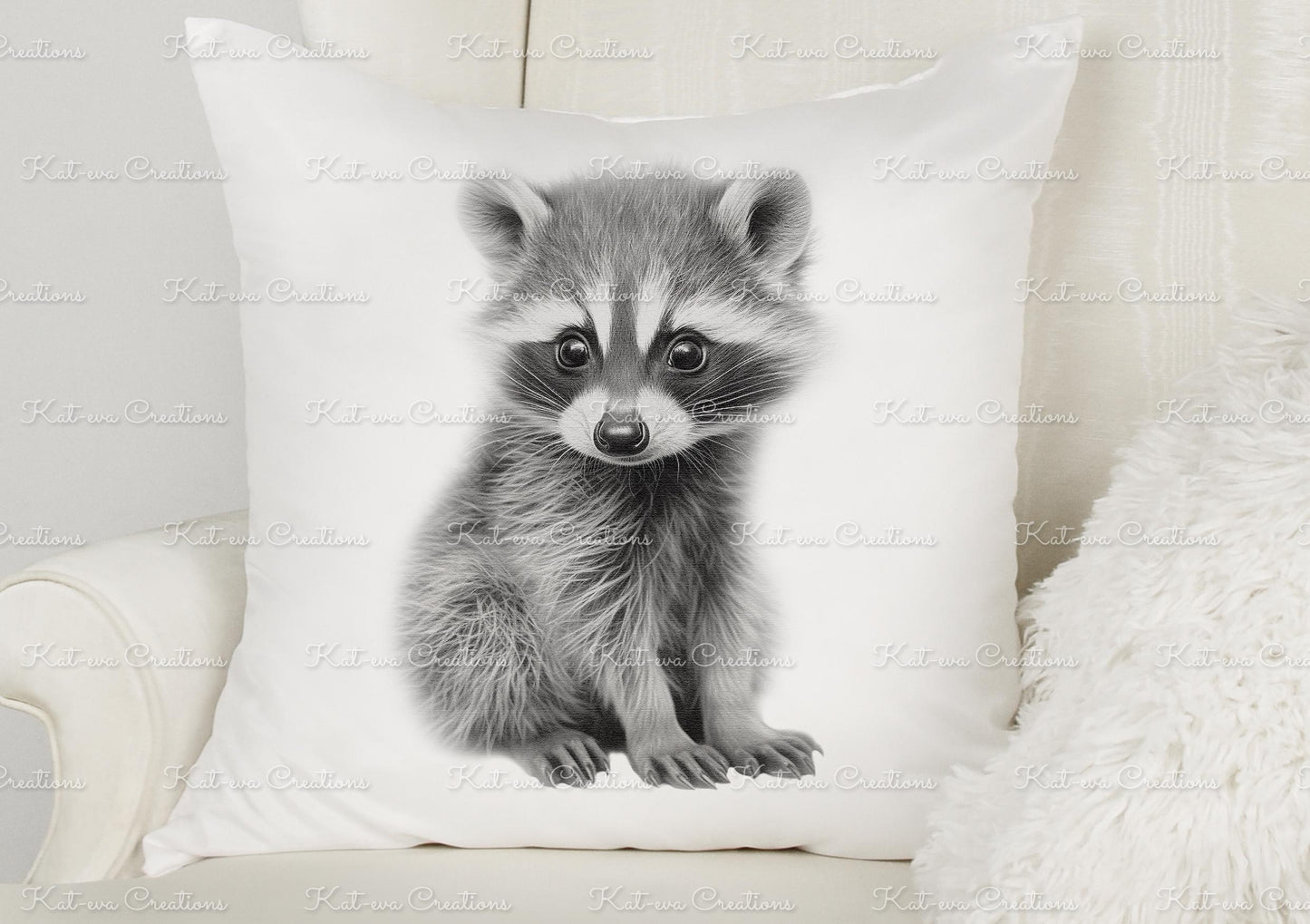 Racoon cushion. Personalised racoon pillow. Ideal Christmas or birthday gift. Secret santa present