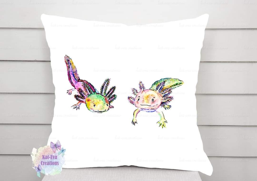 Axolotl cushion. can be personalised.