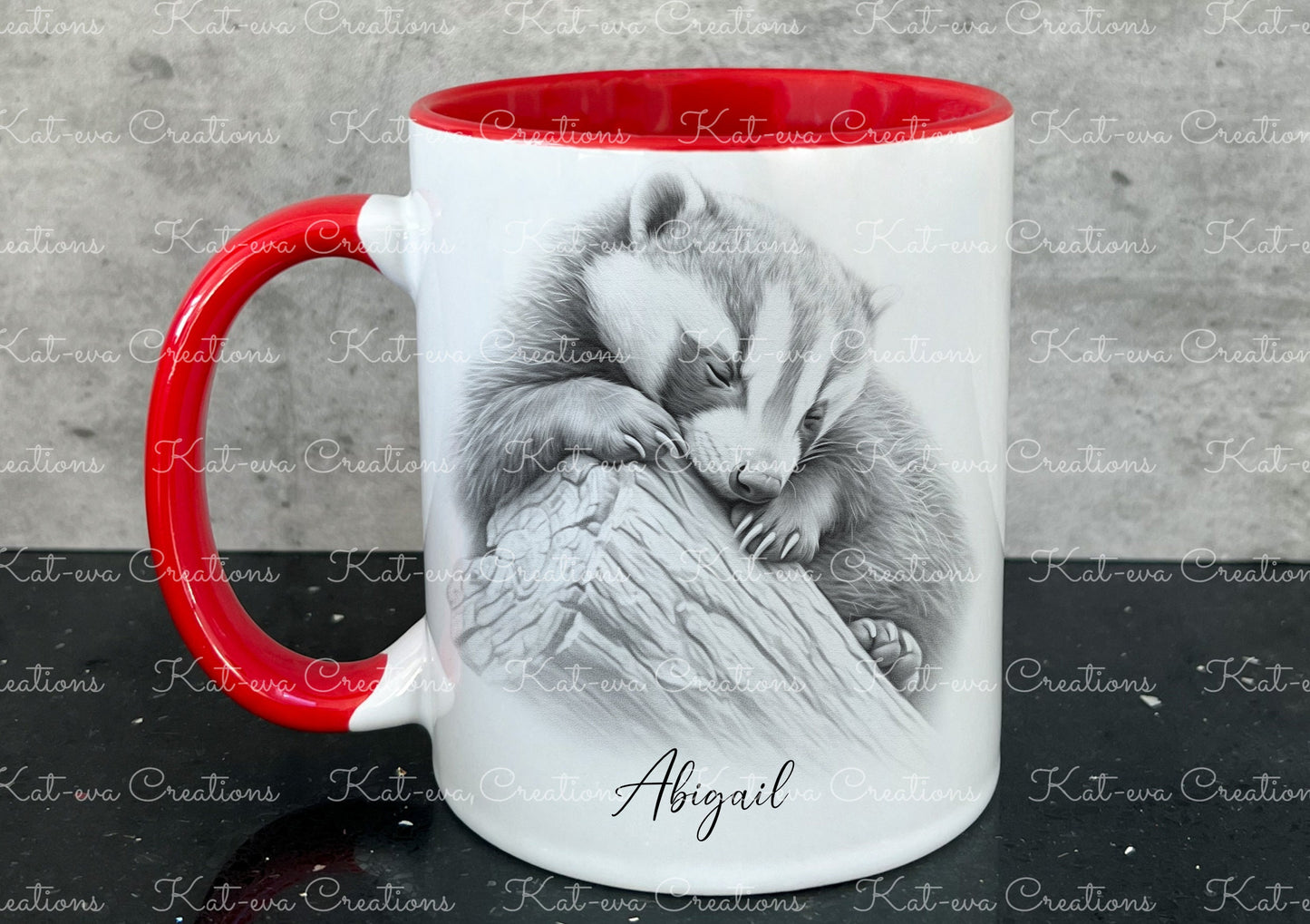 sleeping badger mug. Personalised badger cup. Ideal gift for Christmas. Birthday, secret santa or stocking filler