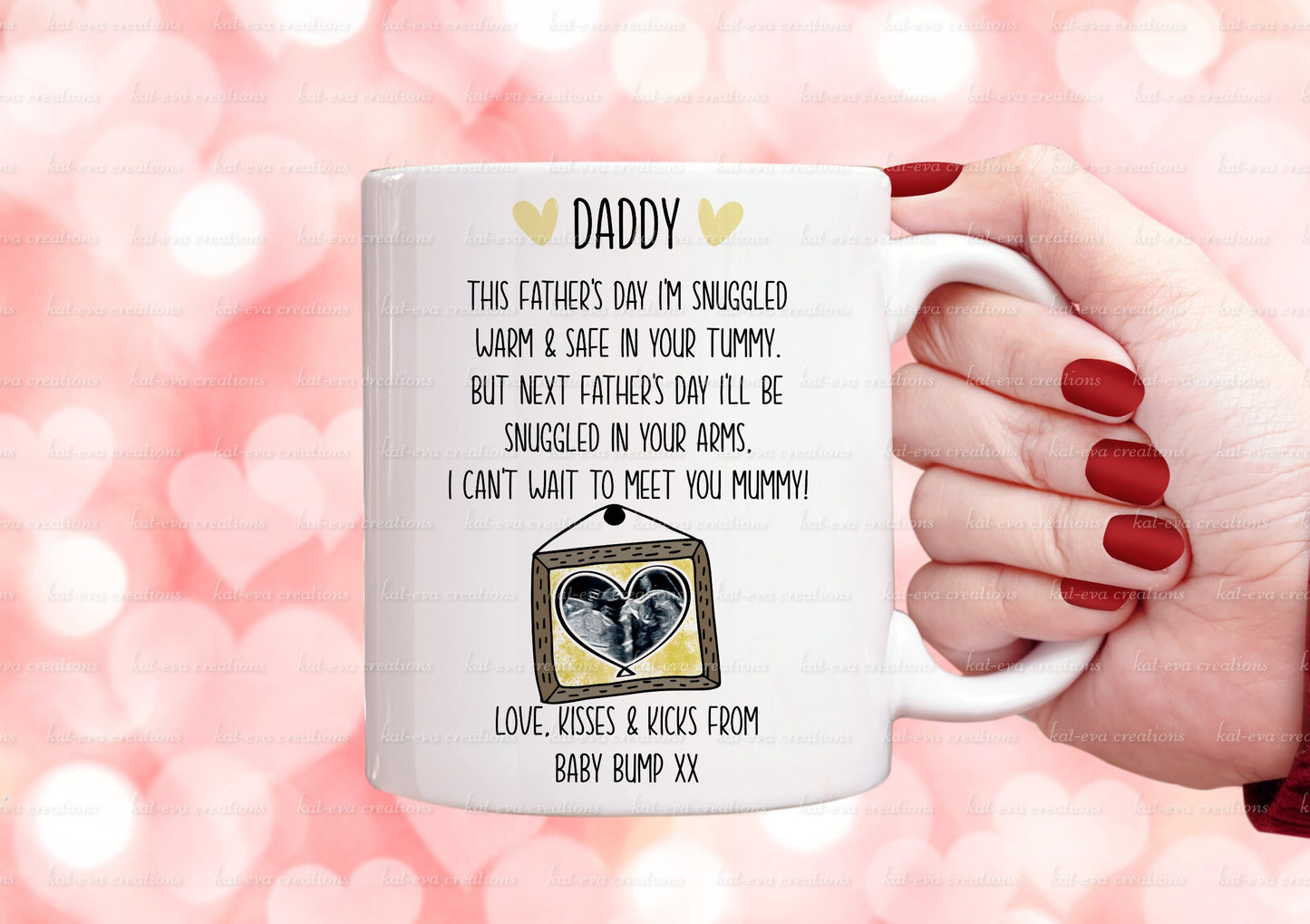 father's day pregnancy mug. Can be personalised with scan picture and names