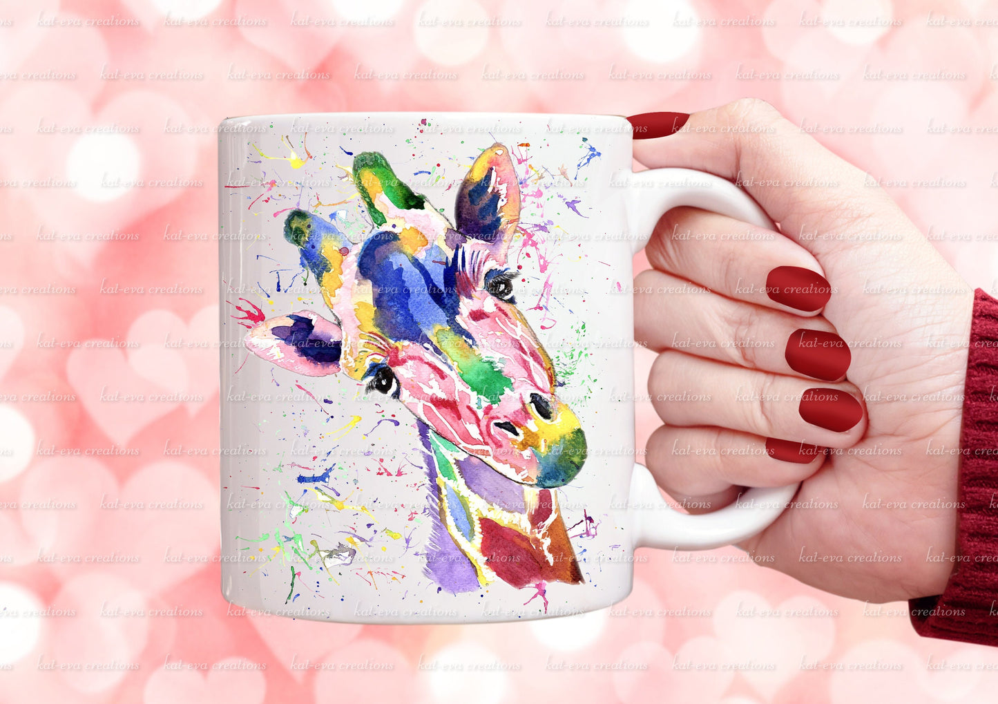 Watercolour giraffe mug can be personalised
