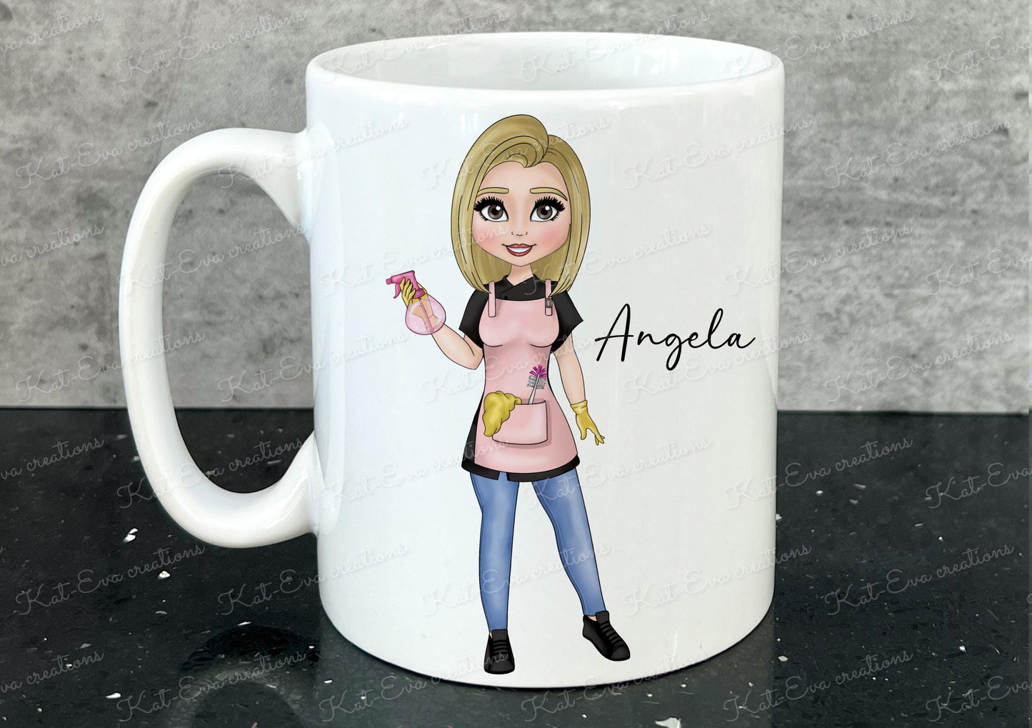 Cleaner mug, Personalised cleaner cup. ideal christmas or birthday gift. Choice of characters