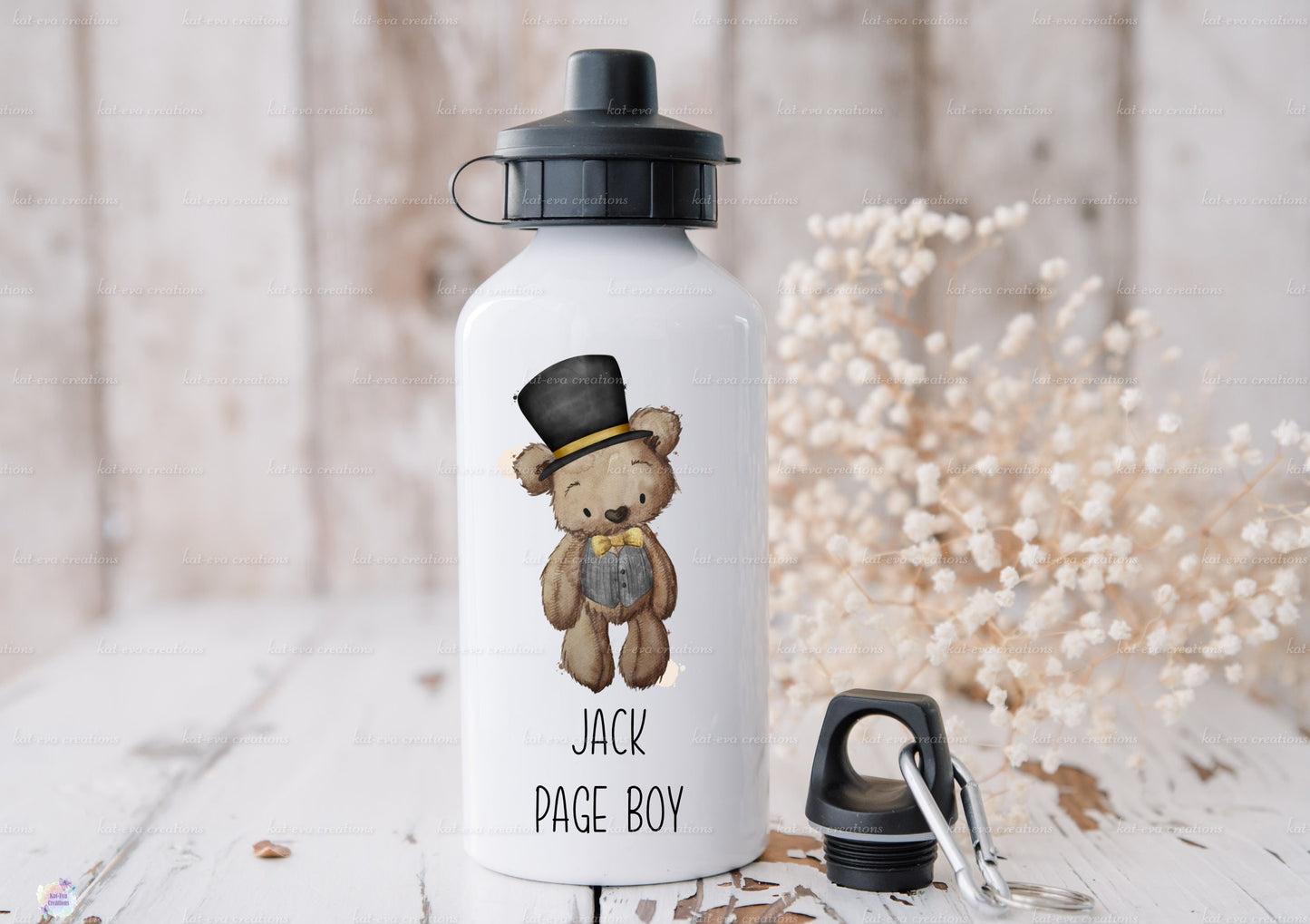 Personalised water bottle Ideal gift for Flower girl, page boy, 600ml water bottle. birthday or easter gift