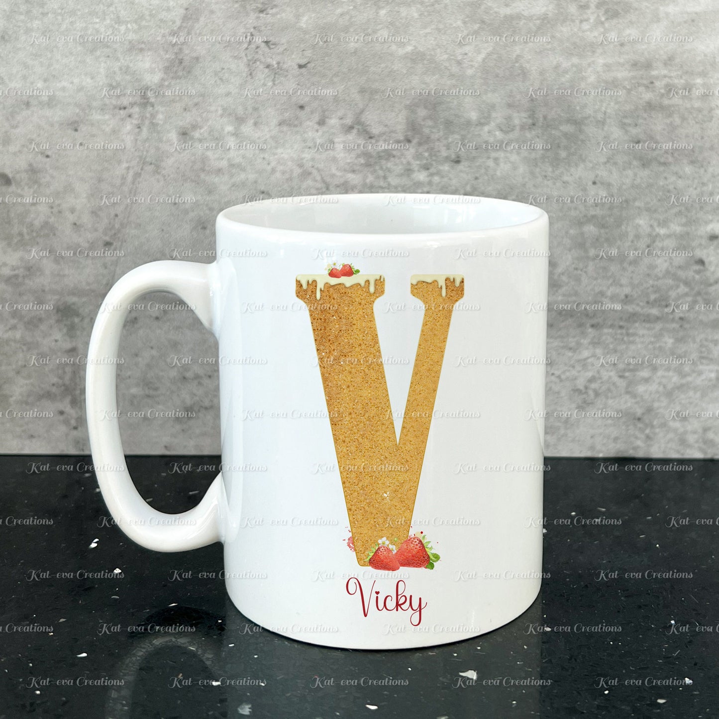 Baker mug. Personalised sponge cake alphabet cup. Ideal Birthday gift