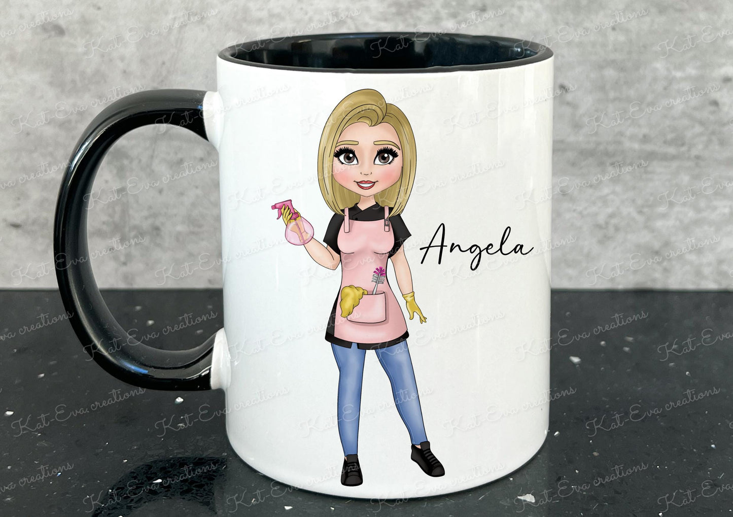 Cleaner mug, Personalised cleaner cup. ideal christmas or birthday gift. Choice of characters