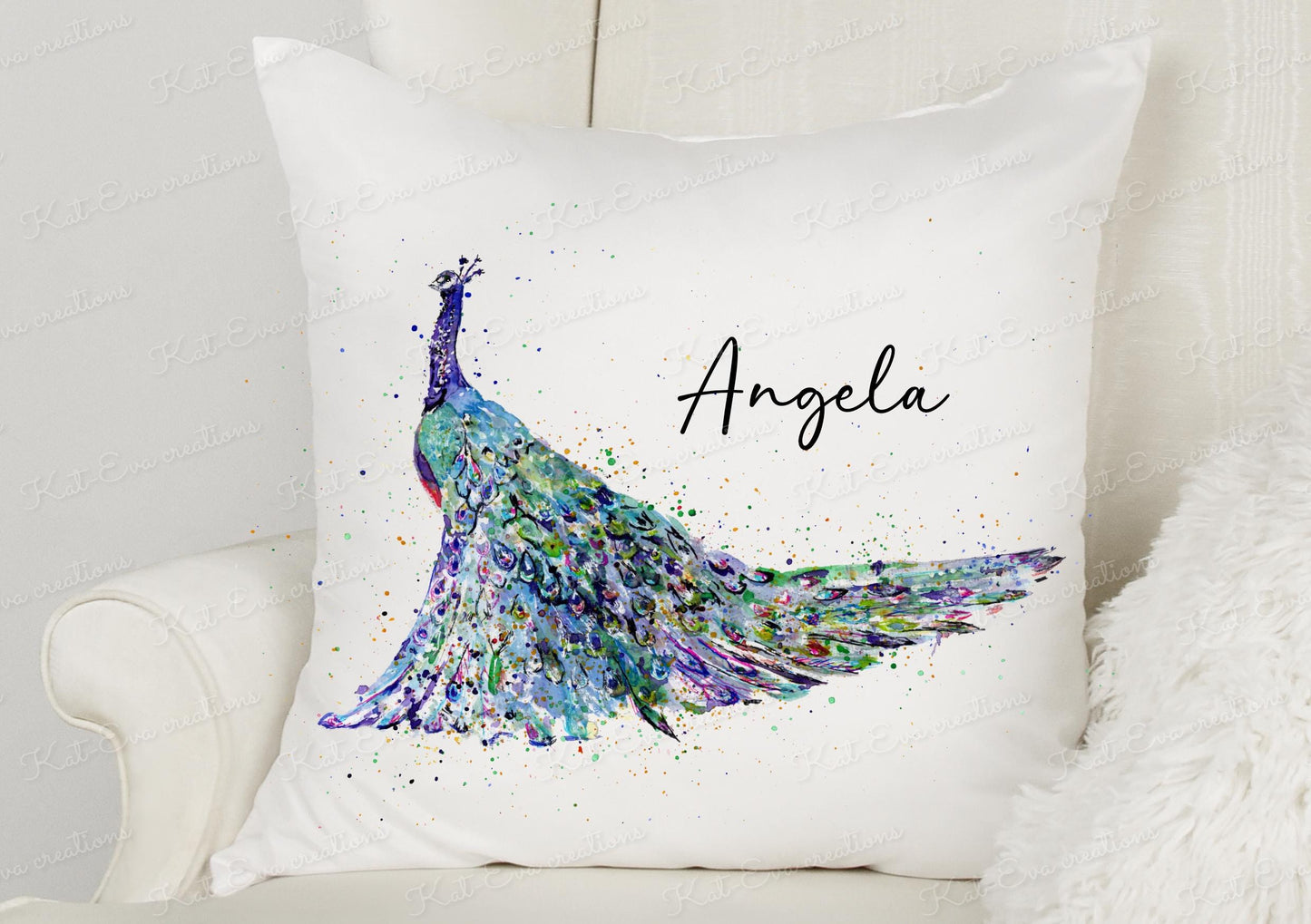 peacock cushion. personalised peacock pillow. Ideal birthday or mothers day gift