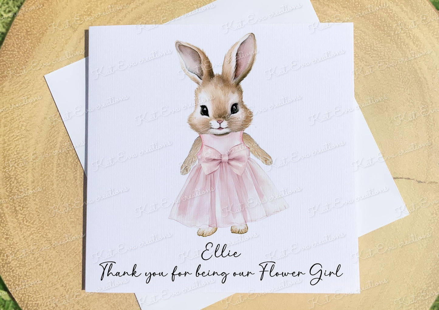 Will you be our flower girl card. Personalised bunny rabbit card. Ideal for Christenings, baptism, birthday or easter