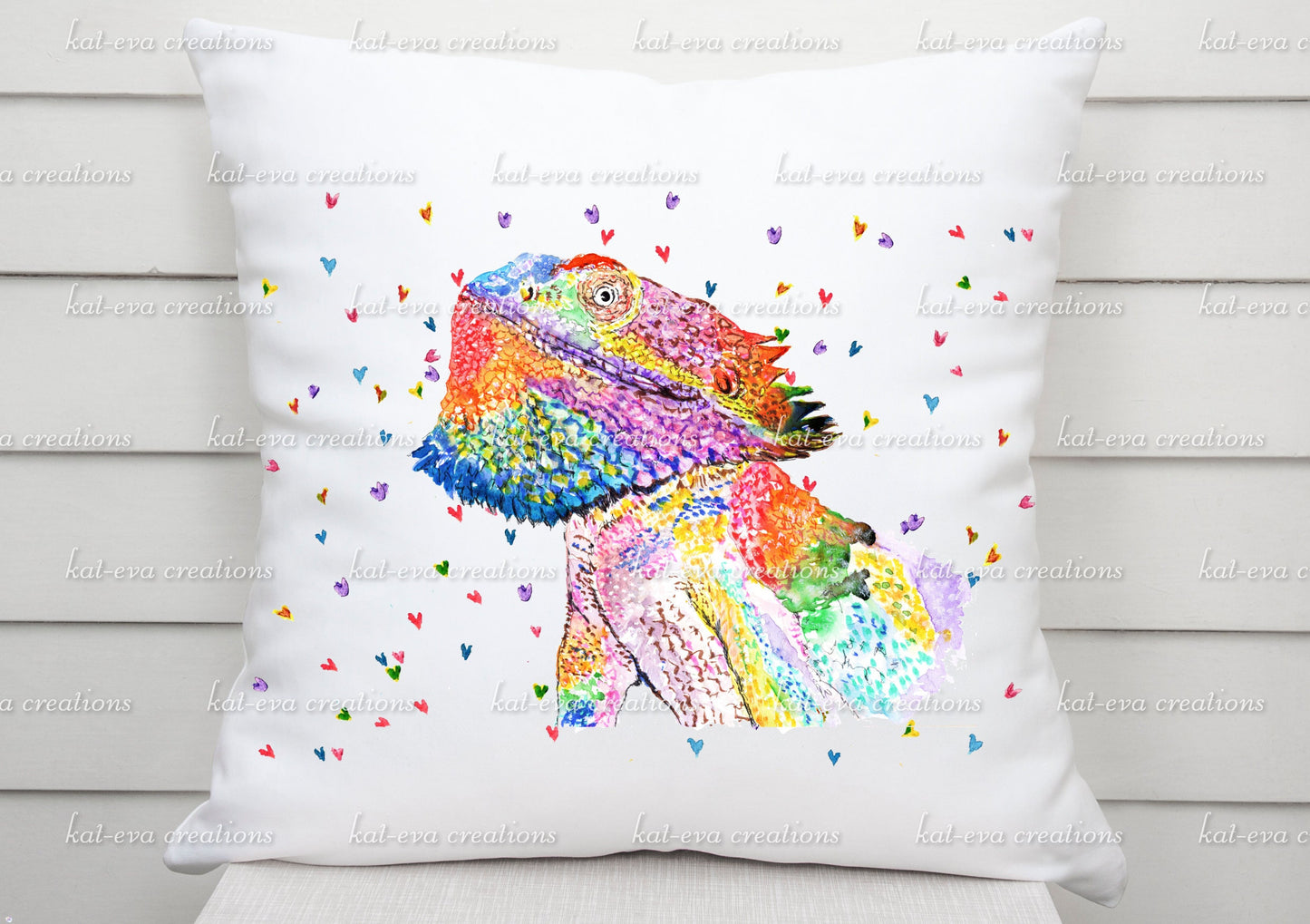 watercolour bearded dragon cushion. Can be personalised