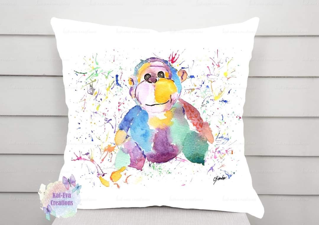 Beautiful watercolour monkey chimpanzee cushion. can be personalised