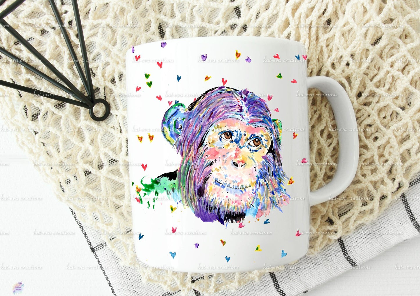 personalised watercolour chimp 11oz mug or mug and coaster set