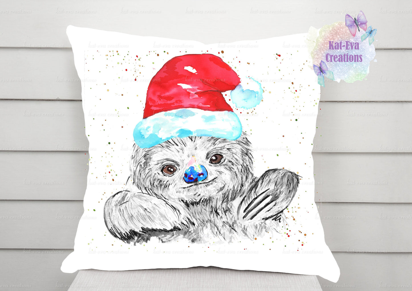 Sloth cushion. Personalised sloth cushion. Black and white with a hint of colour. Ideal birthday or Christmas present