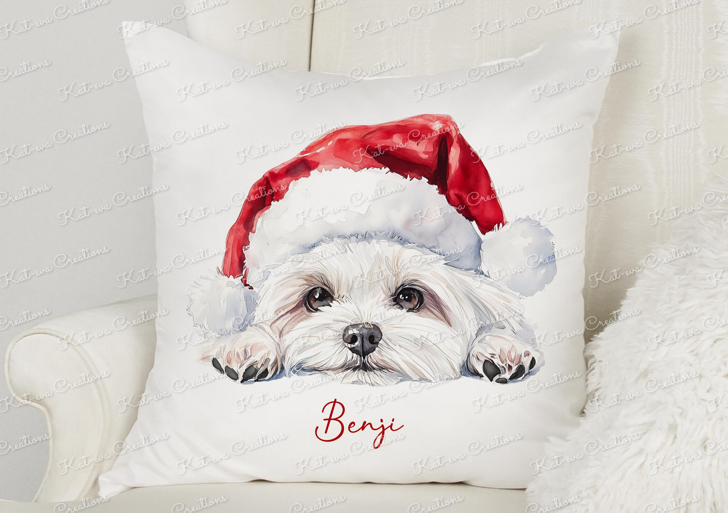 Dog cushion. personalised christmas dog pillow. different dogs available. Christmas or secret santa gift. stocking filler, xmas eve box