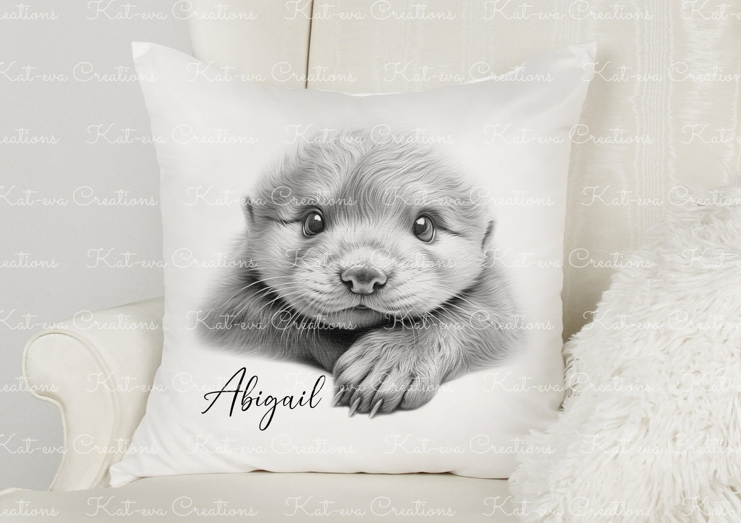 baby otter cushion. personalised otter pillow. ideal christmas, secret santa, stocking filler, or birthday gift