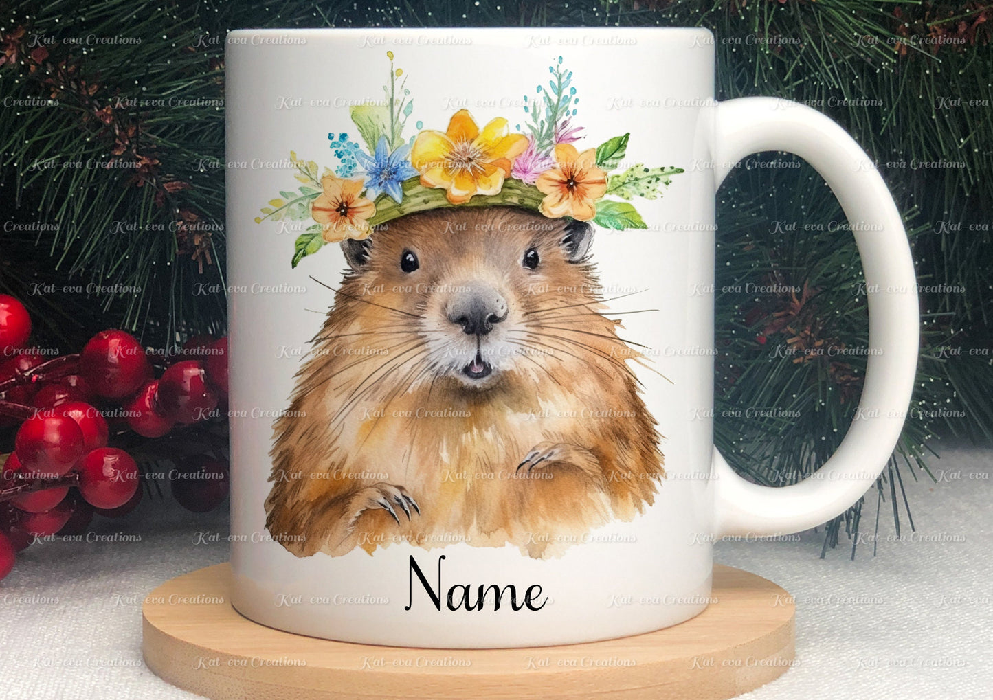 personalised beaver mug. Gorgeous Floral Beaver Cup. Ideal for birthday, secret santa, stocking filler or Christmas present