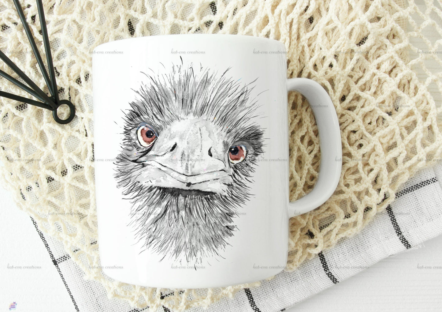 Personalised emu mug or mug and coaster set. christmas ostrich / emu design