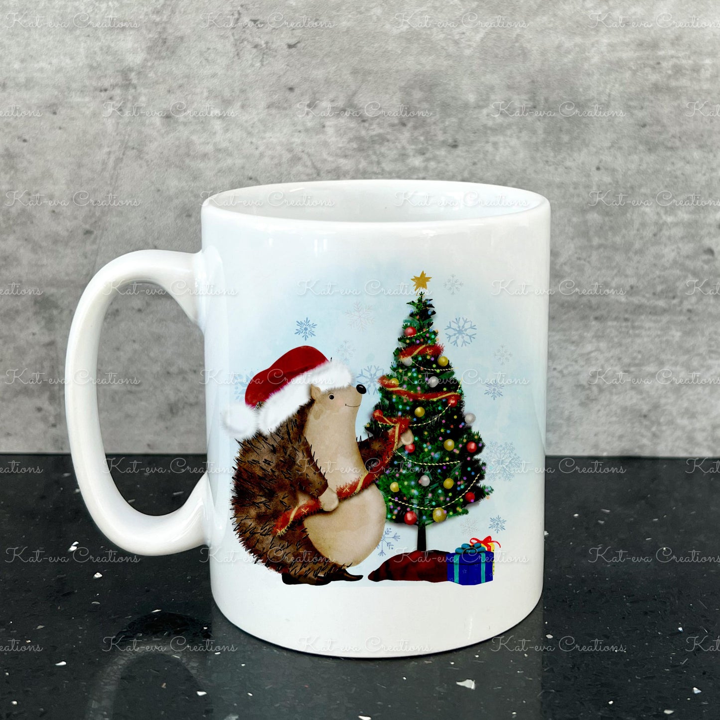 hedgehog mug. Christmas hedgehog cup. can be personalised. Ideal Christmas, birthday, secret Santa or stocking filler gift