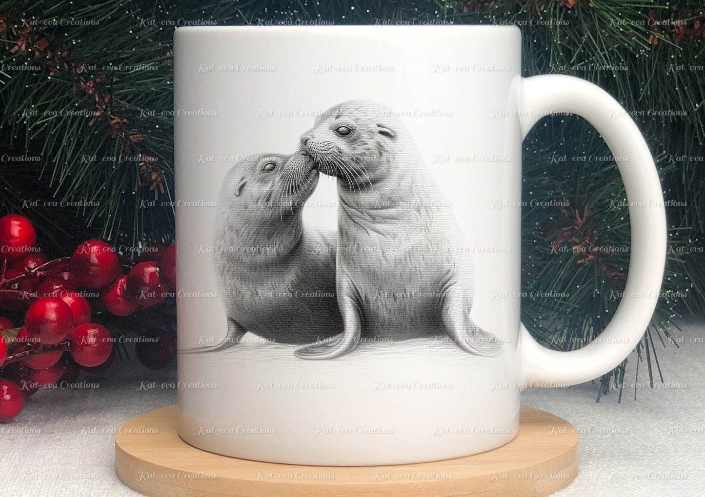 seal mug. Personalised seal bear couple cup. Ideal gift for Christmas. Birthday, secret santa or stocking filler. arctic collection