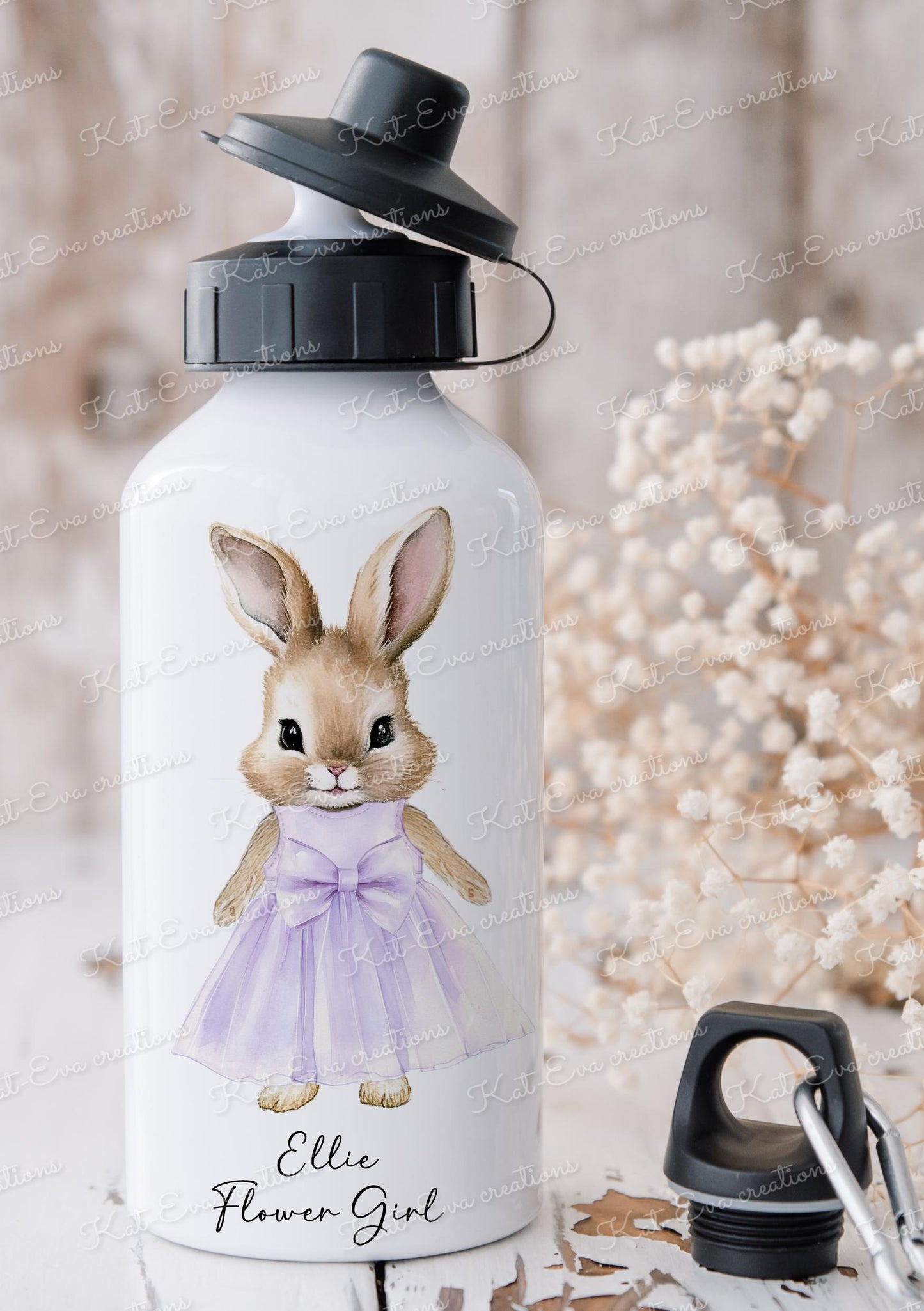 Bunny water bottle. Rabbit water bottle. Flower girl, bridesmaid, christening gift. Ideal birthday present