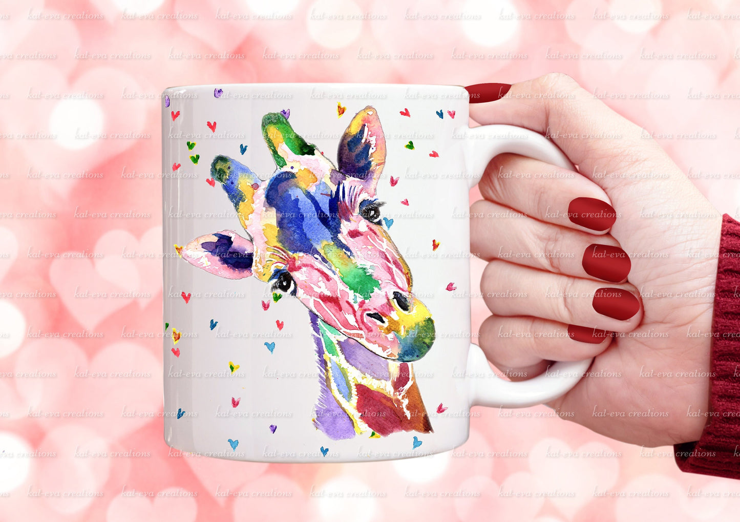 Watercolour giraffe mug can be personalised