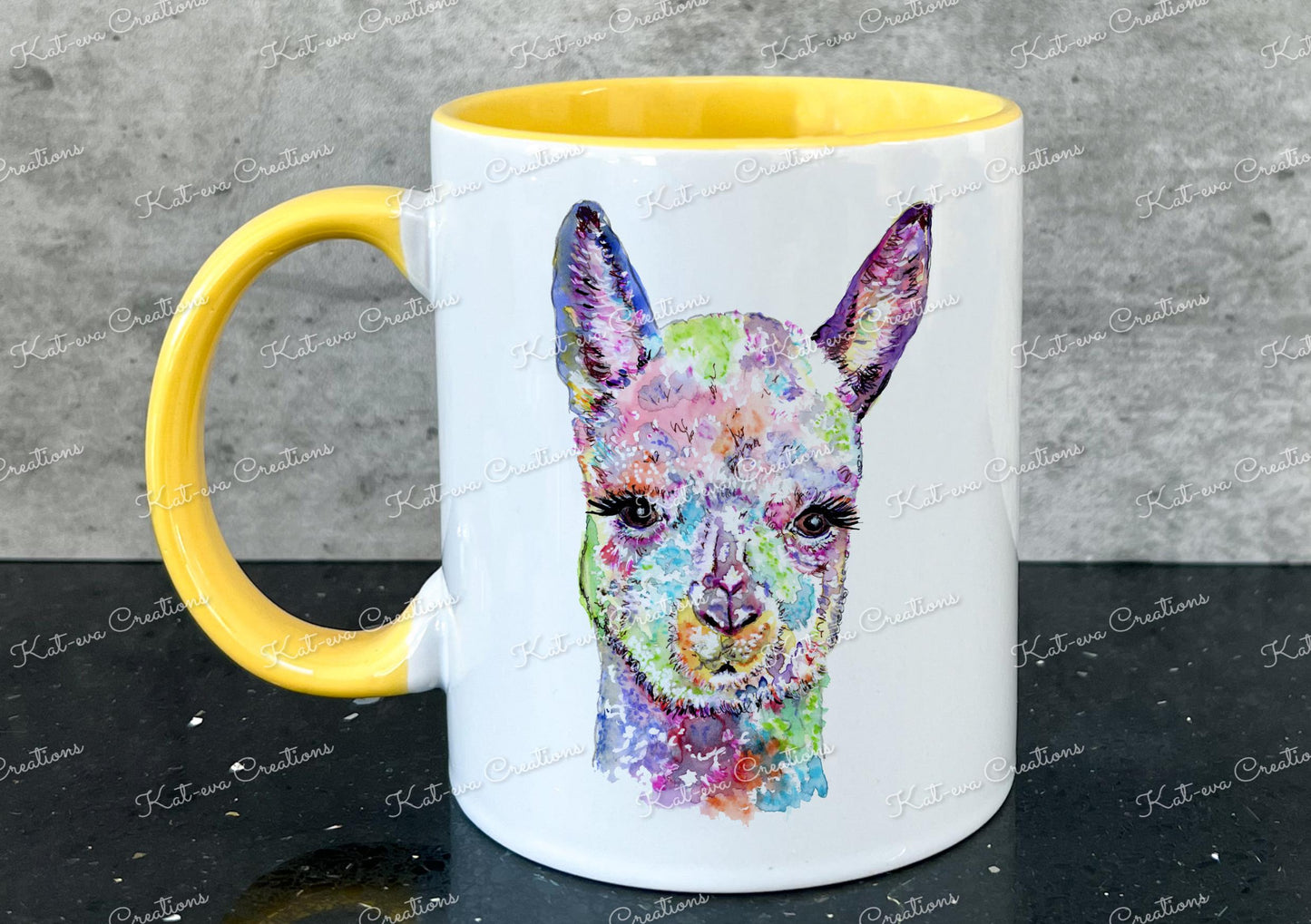 Personalised alpaca mug, llama cup. Ideal birthday or christmas gift, Secret santa present or stocking filler. watercolour animal mug